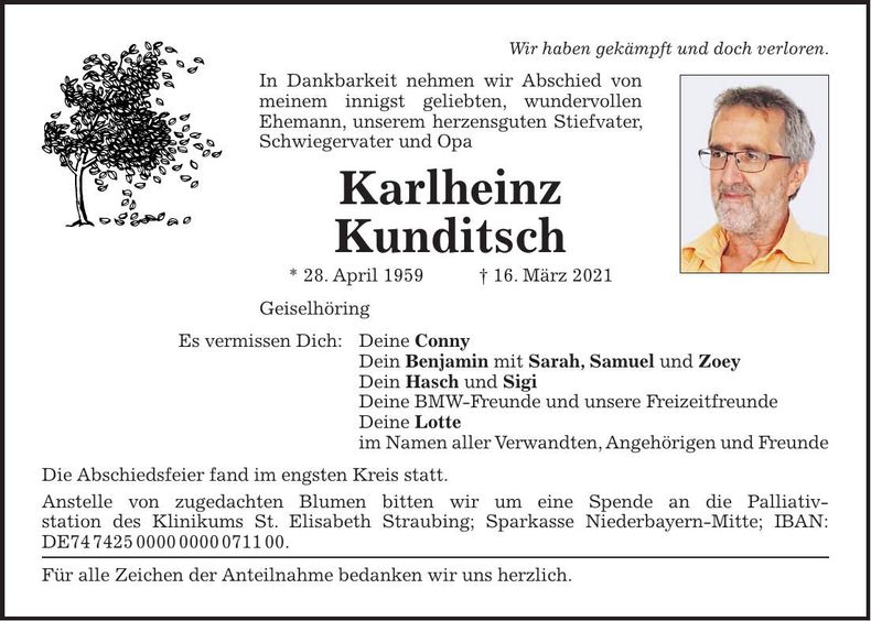 Traueranzeige Karlheinz Kunditsch