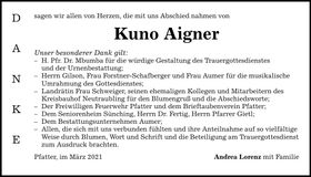 Traueranzeige Kuno Aigner