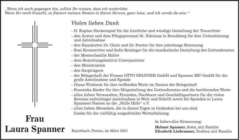Traueranzeige Laura Spanner