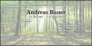 Traueranzeige Andreas Bauer