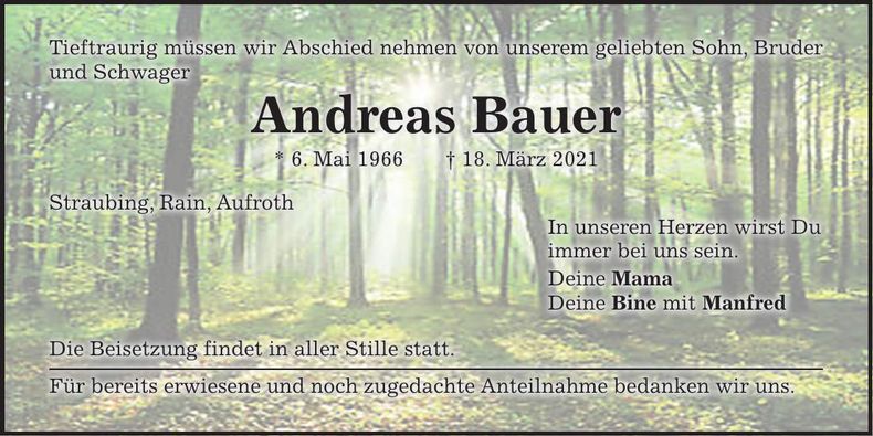 Traueranzeige Andreas Bauer
