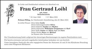 Traueranzeige Gertraud Loibl