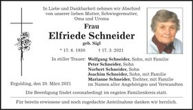 Traueranzeige Elfriede Schneider