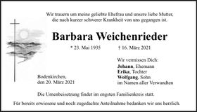 Traueranzeige Barbara Weichenrieder
