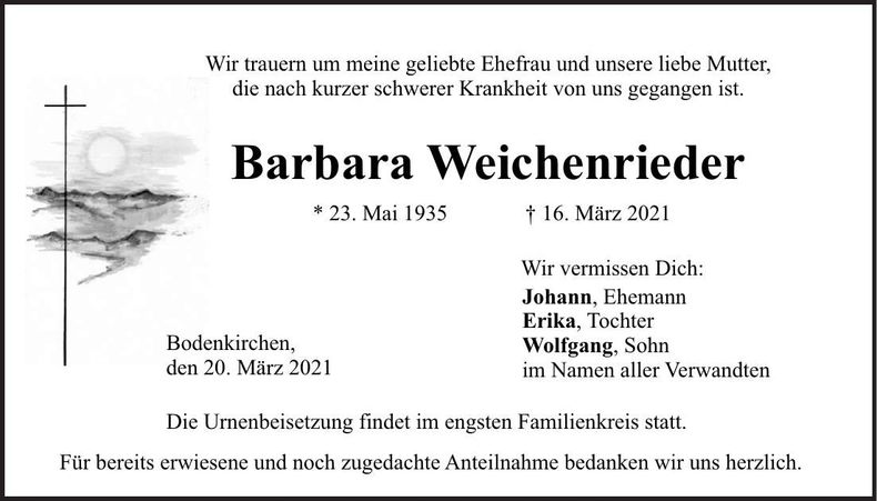 Traueranzeige Barbara Weichenrieder