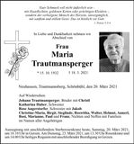 Traueranzeige Maria Trautmansperger