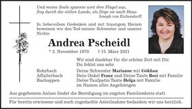 Traueranzeige Andrea Pscheidl