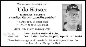 Traueranzeige Udo Köster