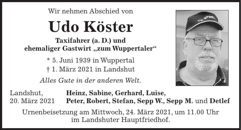 Traueranzeige Udo Köster