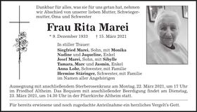 Traueranzeige Rita Marei