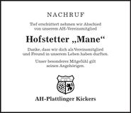 Traueranzeige Manfred Hofstetter