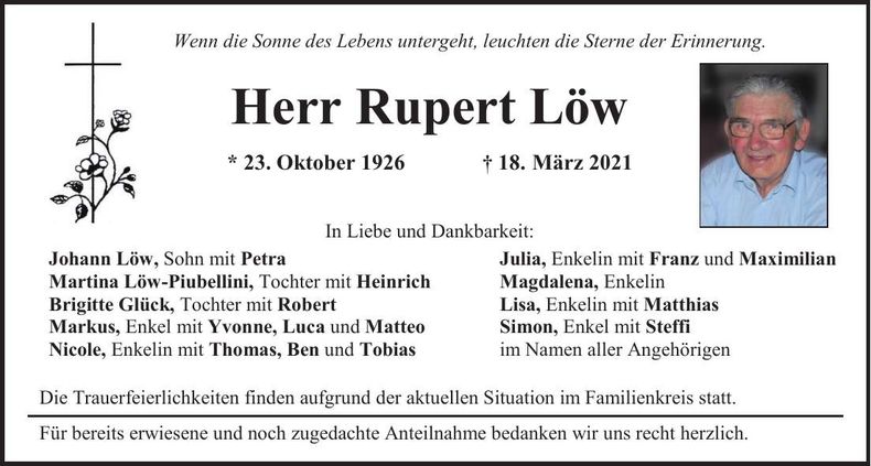 Traueranzeige Rupert Löw