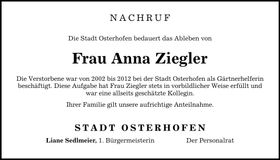 Traueranzeige Anna Ziegler
