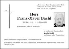 Traueranzeige Franz-Xaver Bachl