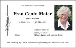 Traueranzeige Centa Maier
