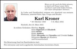 Traueranzeige Karl Kroner