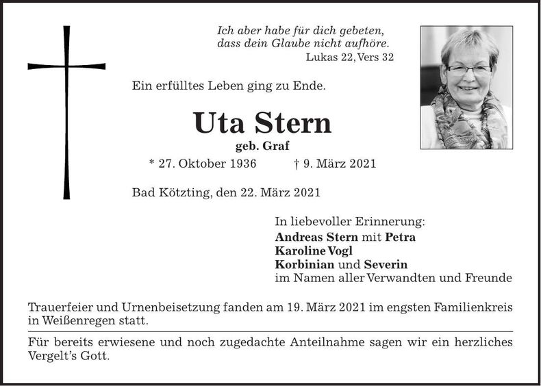 Traueranzeige Uta Stern