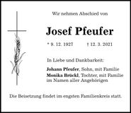 Traueranzeige Josef Pfeufer