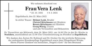 Traueranzeige Vera Link