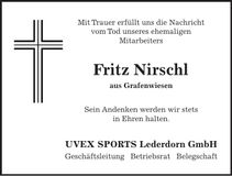 Traueranzeige Fritz Nirschl