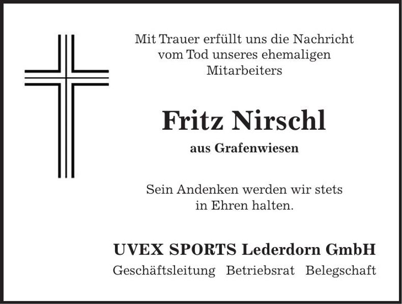 Traueranzeige Fritz Nirschl