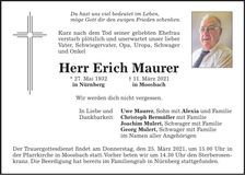 Traueranzeige Erich Maruer