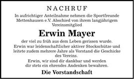 Traueranzeige Erwin Mayer