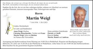 Traueranzeige Martin Weigl