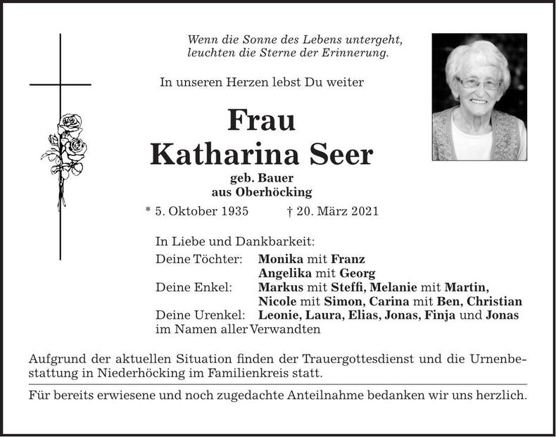 Traueranzeige Katharina Seer