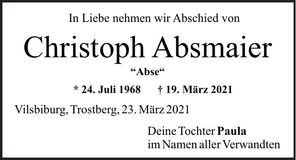 Traueranzeige Christoph Absmaier