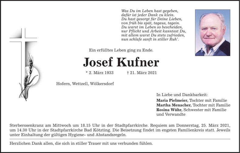 Traueranzeige Josef Kufner