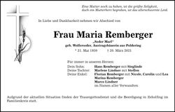 Traueranzeige Maria Remberger