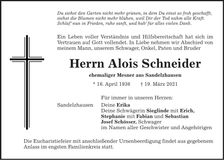 Traueranzeige Alois Schneider