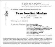 Traueranzeige Josefine Markus