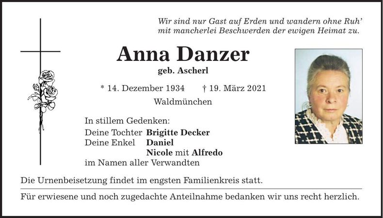 Traueranzeige Anna Danzer
