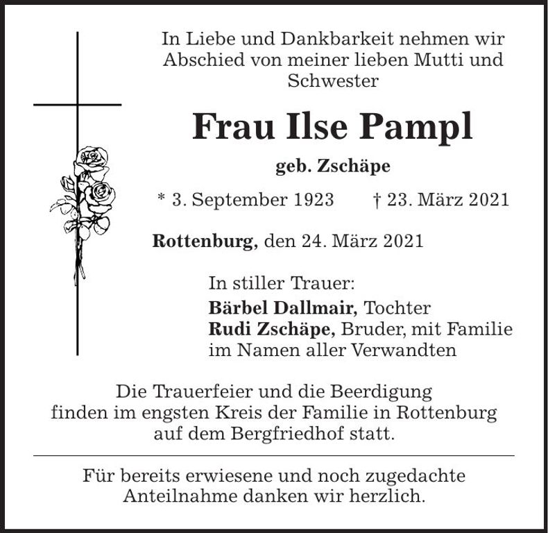 Traueranzeige Ilse Pampl