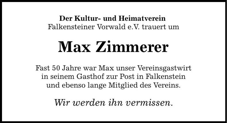 Traueranzeige Max Zimmerer