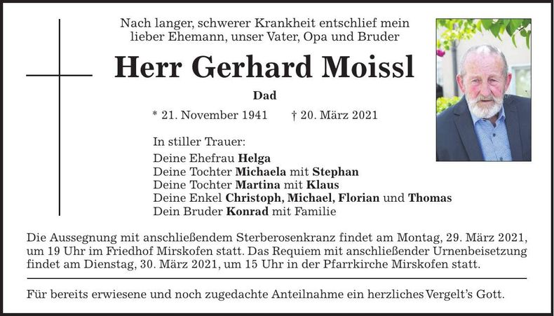 Traueranzeige Gerhard Moissl
