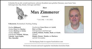 Traueranzeige Max Zimmerer