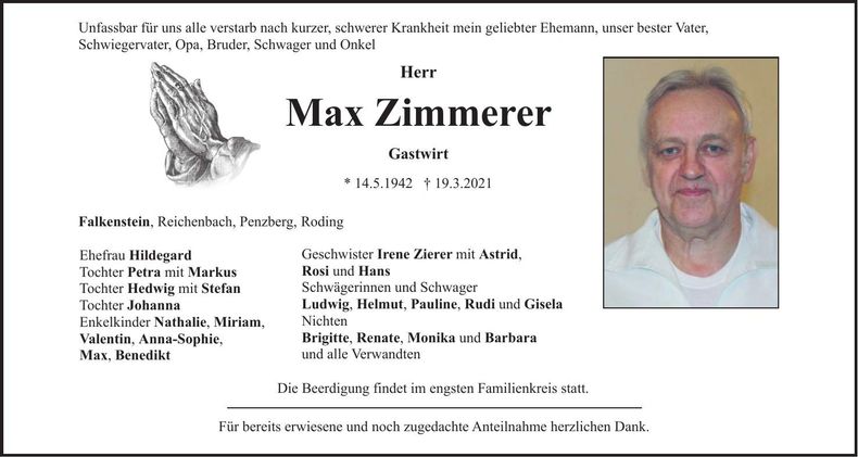 Traueranzeige Max Zimmerer
