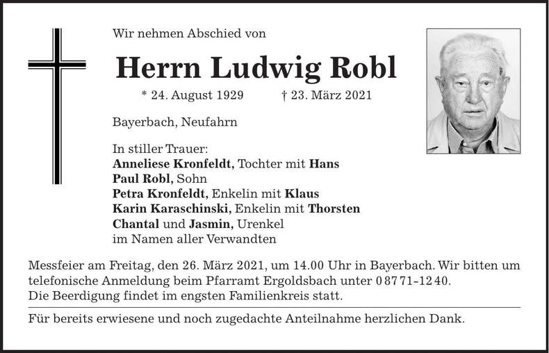 Traueranzeige Ludwig Robl