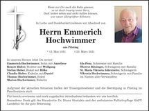 Traueranzeige Emmerich Hochwimmer