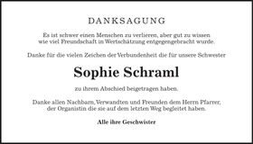 Traueranzeige Sophie Schraml