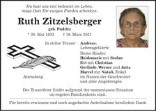 Traueranzeige Rutz Zitzelsberger