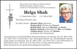 Traueranzeige Helga Shah