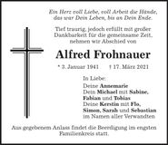 Traueranzeige Alfred Frohnauer