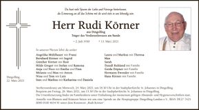 Traueranzeige Rudi Körner