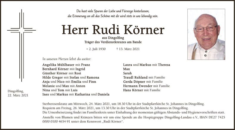 Traueranzeige Rudi Körner