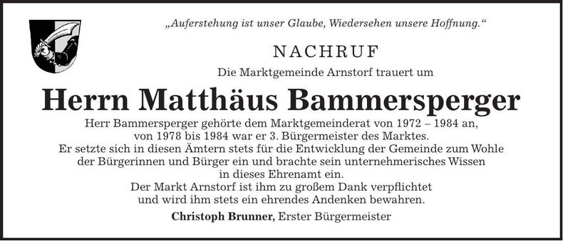 Traueranzeige Matthäus Bammersperger