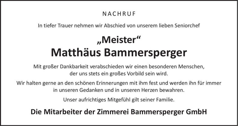 Traueranzeige Matthäus Bammersperger